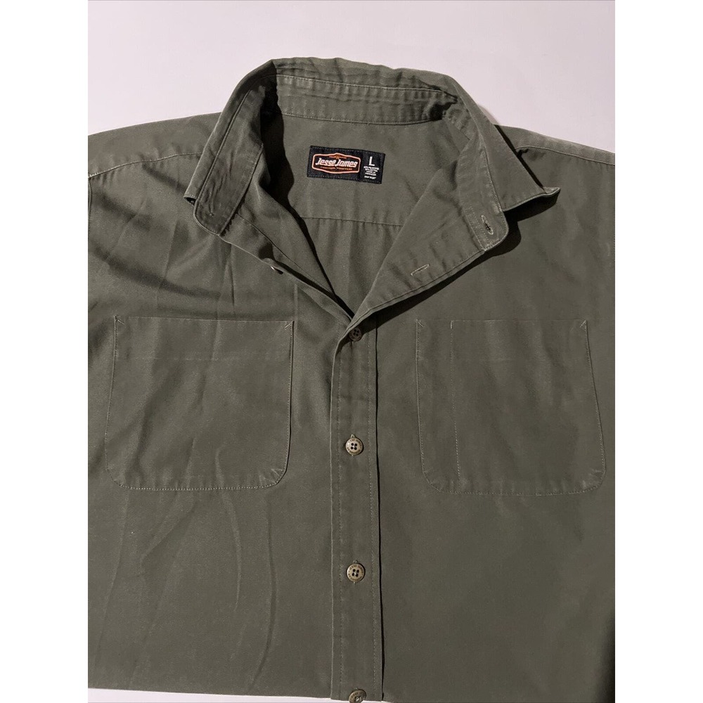 Jesse James Shirt Mens Large Industrial Workwear Short Sleeve Blue Mechanic